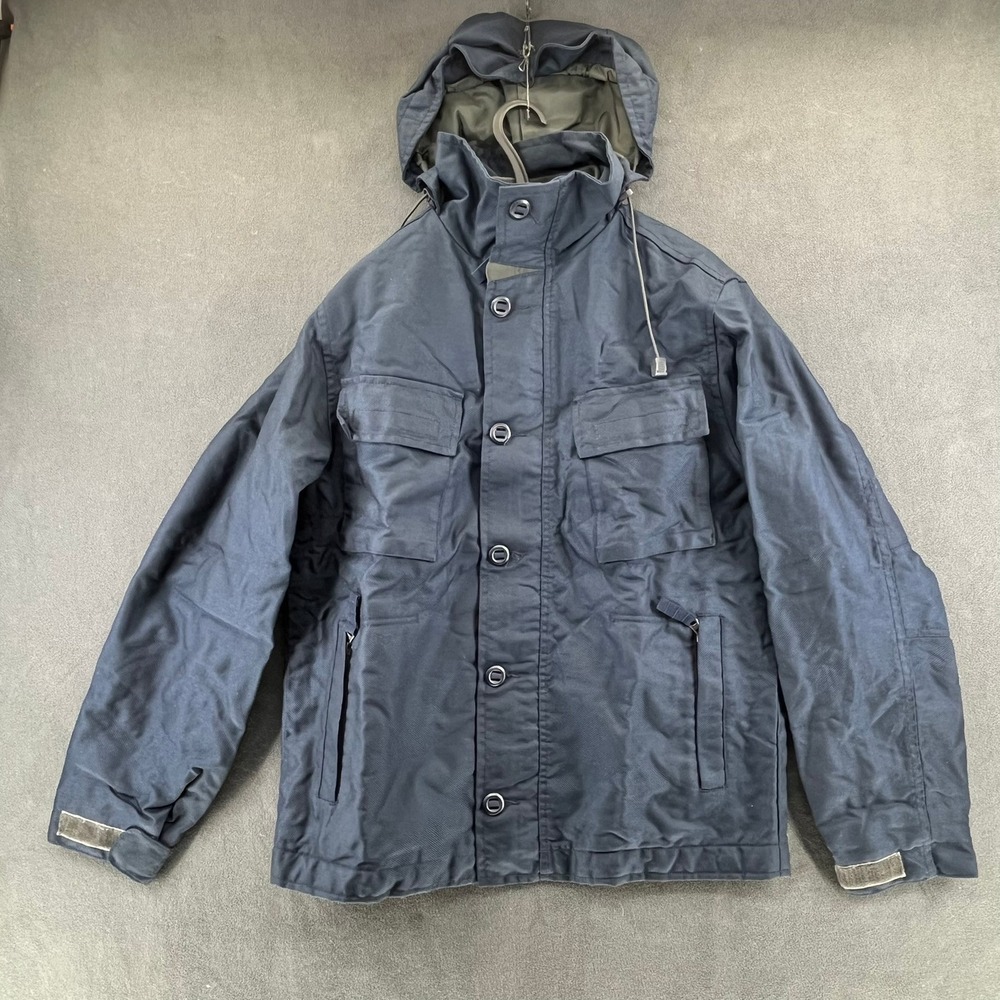 Vintage Y2k Gap Mens Field Jacket Navy Blue Hooded Utility Coat XS RN 54023